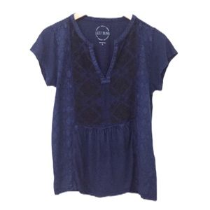 Lucky Brand Navy Blue Embroidered Tunic Size S